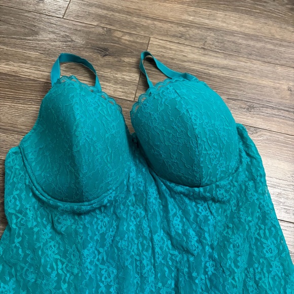 *97* Y2K Vintage Lace Sheer Babydoll Lingerie Slip (Teal) Size 40DD / 1X - Picture 2 of 8
